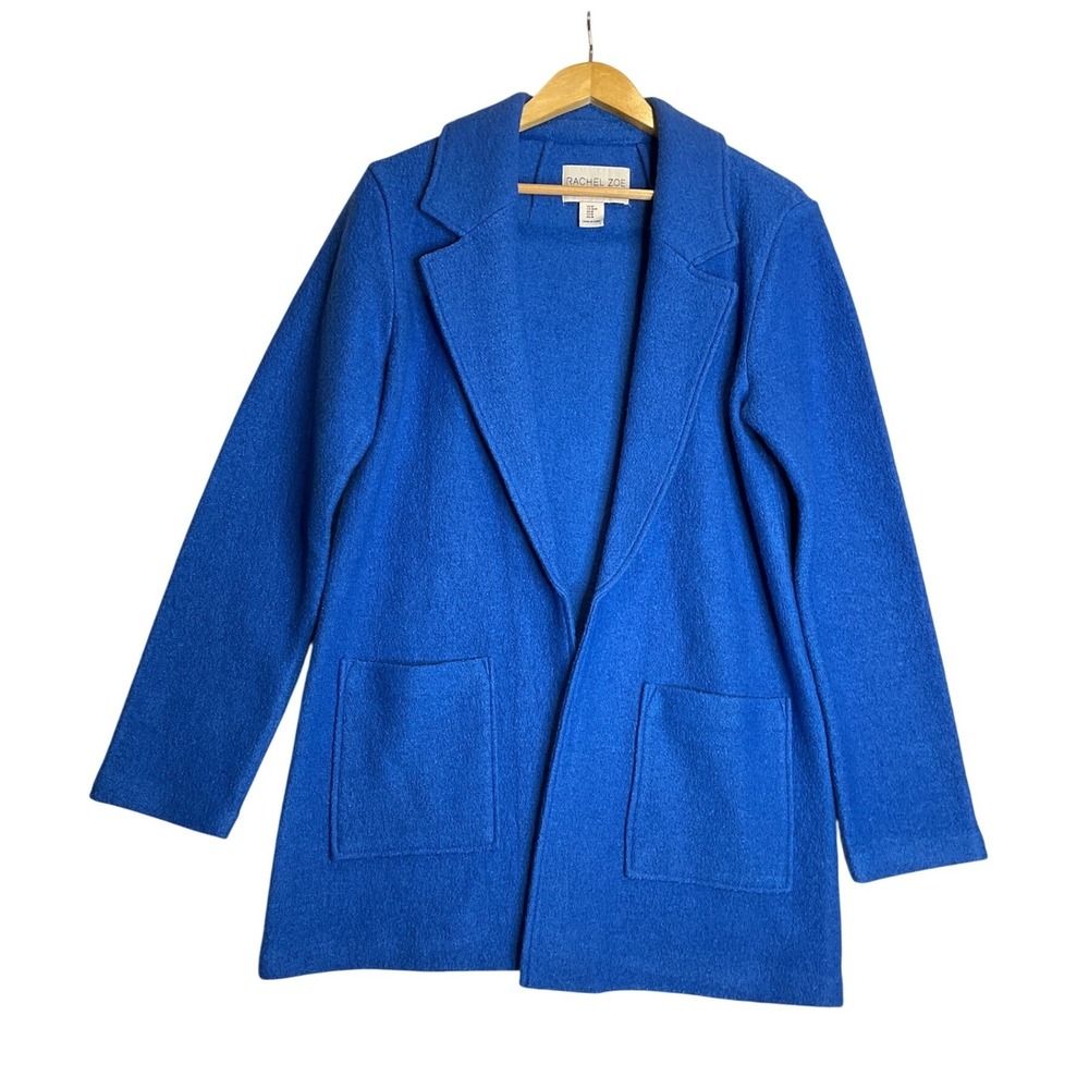 Rachel‎ Zoe Wool Blend Long Pea Coat Jacket Blazer Blue Business Casual Luxury M